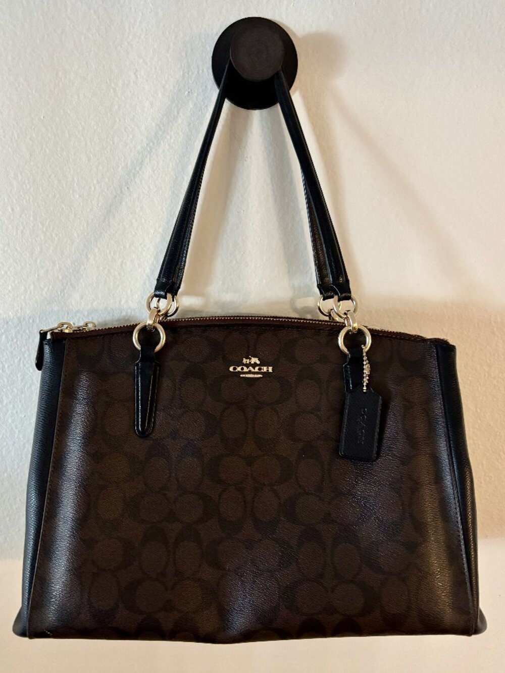 Coach Large Christie Carryall Bag in Signature Canvas & Black Leather